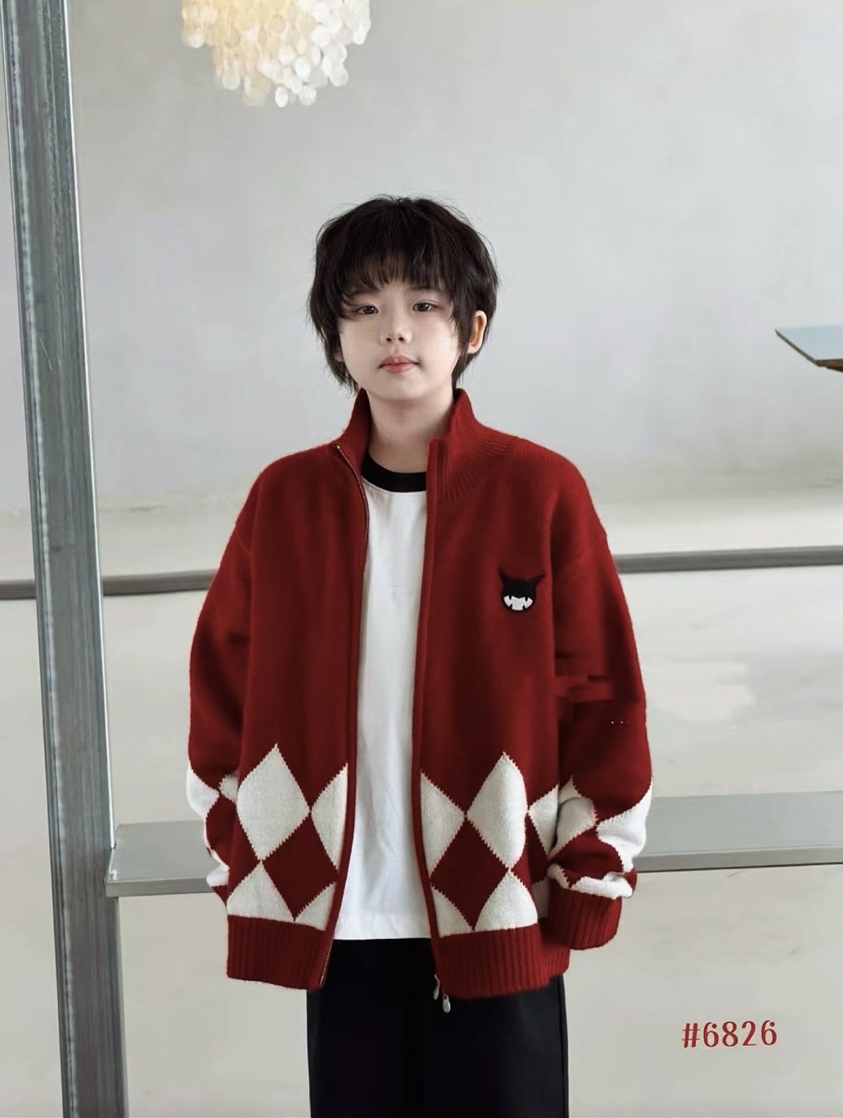 男童年款毛衣2026春款中小童韩版洋气百搭小怪兽红色针织开衫外套