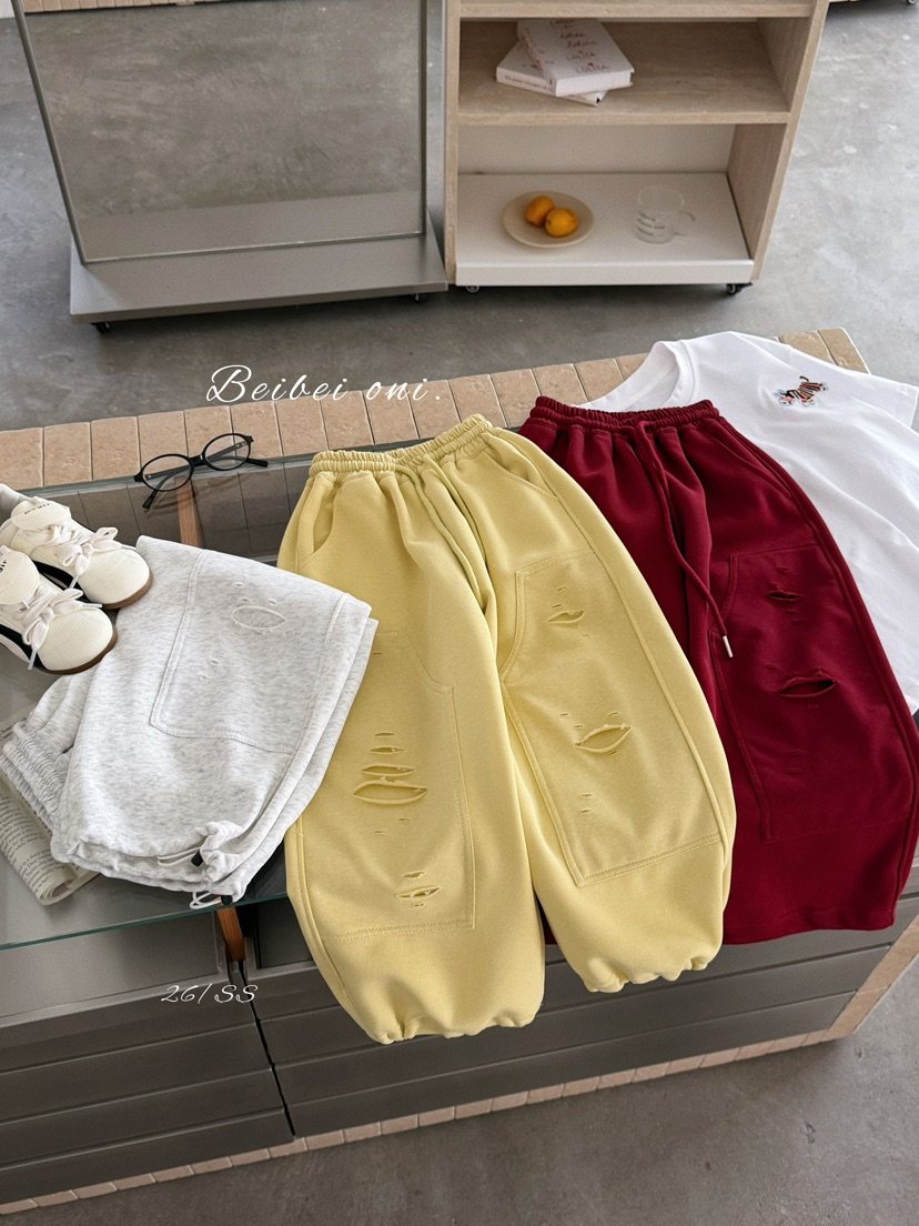 儿童洋气破洞卫裤2026春款中大童韩版个性百搭纯色可抽绳休闲裤潮,童装/婴儿装/亲子装,运动裤卫裤,淘宝优惠券,粉丝福利购,淘宝优惠卷