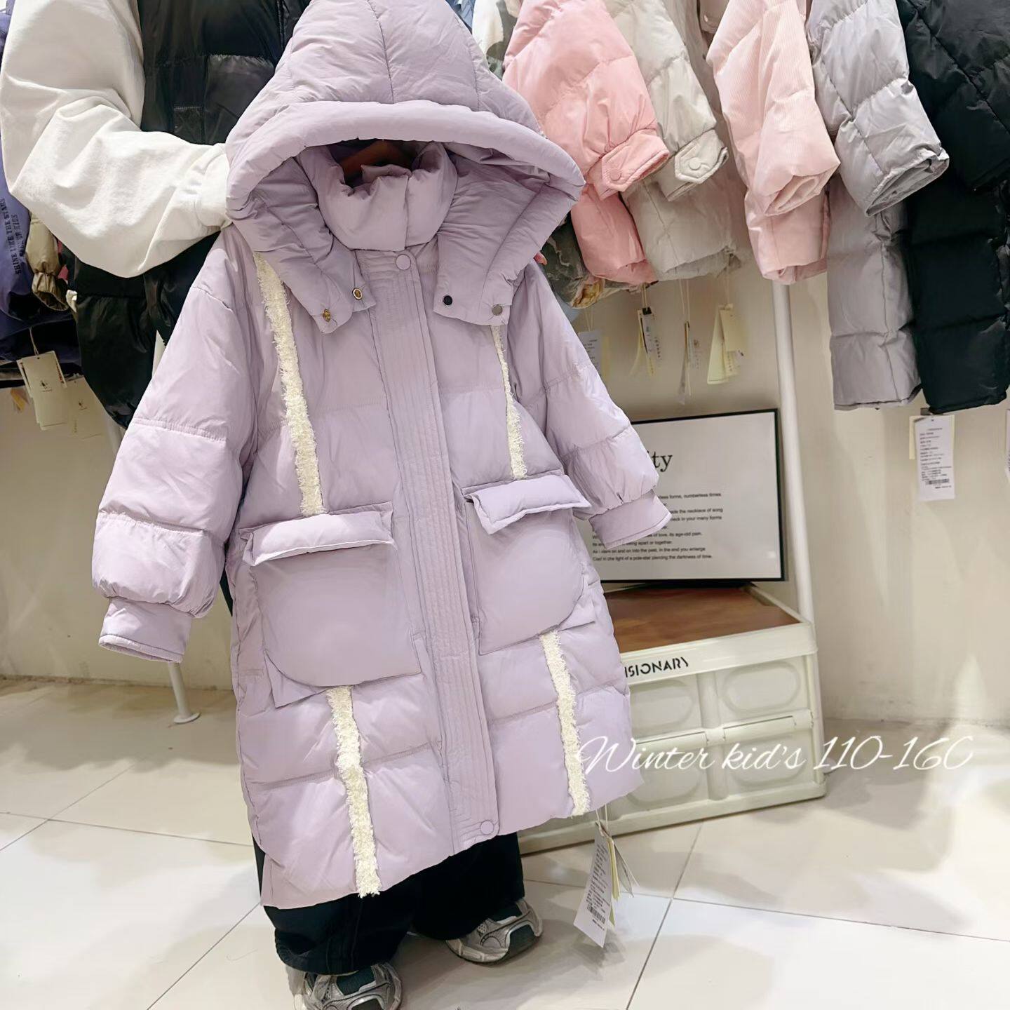 女童长款过膝羽绒服2025冬款中大童杜邦三防新国标90白鸭绒外套