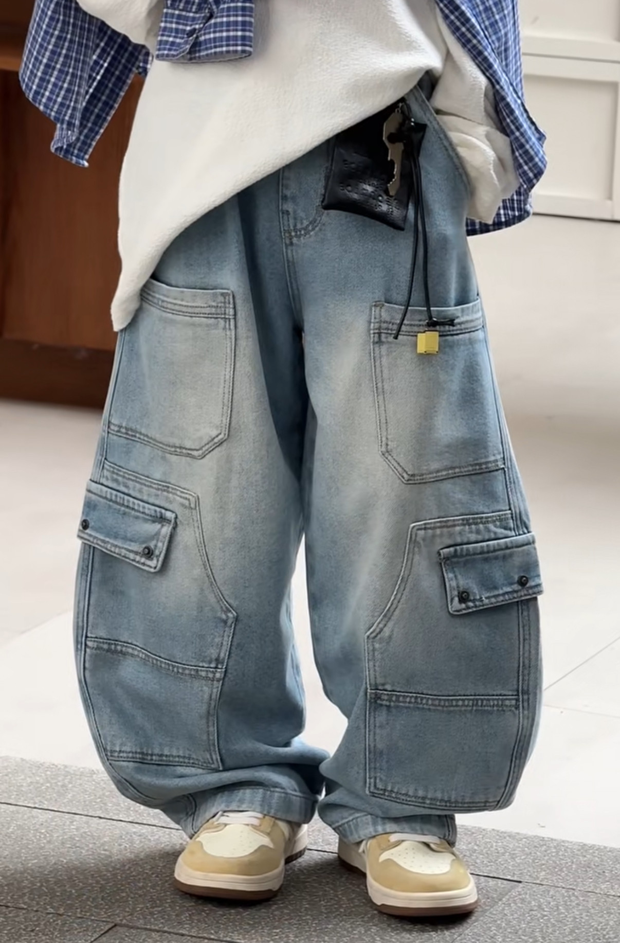 男童潮酷牛仔裤2026春款中大童韩版洋气百搭工装大口袋牛仔老爹裤,童装/婴儿装/亲子装,儿童牛仔裤,淘宝优惠券,粉丝福利购,淘宝优惠卷