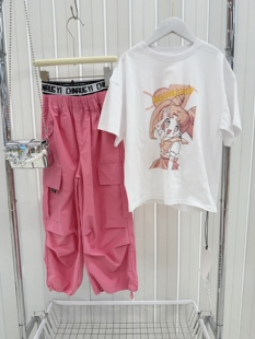 女童甜酷套装2026夏款中大童韩版可爱美少女半袖+洋气撞腰工装裤