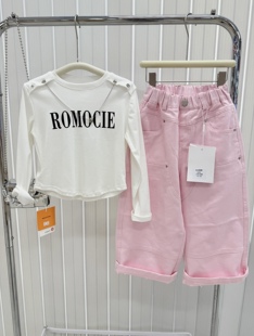 女童甜酷套装2026春款中大童韩版百搭辣妹T恤衫+水洗萝卜裤老爹裤