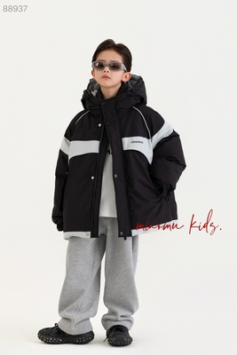 男童洋气黑色冲锋衣羽绒服儿童韩版潮酷新国标90白鸭绒保暖面包服