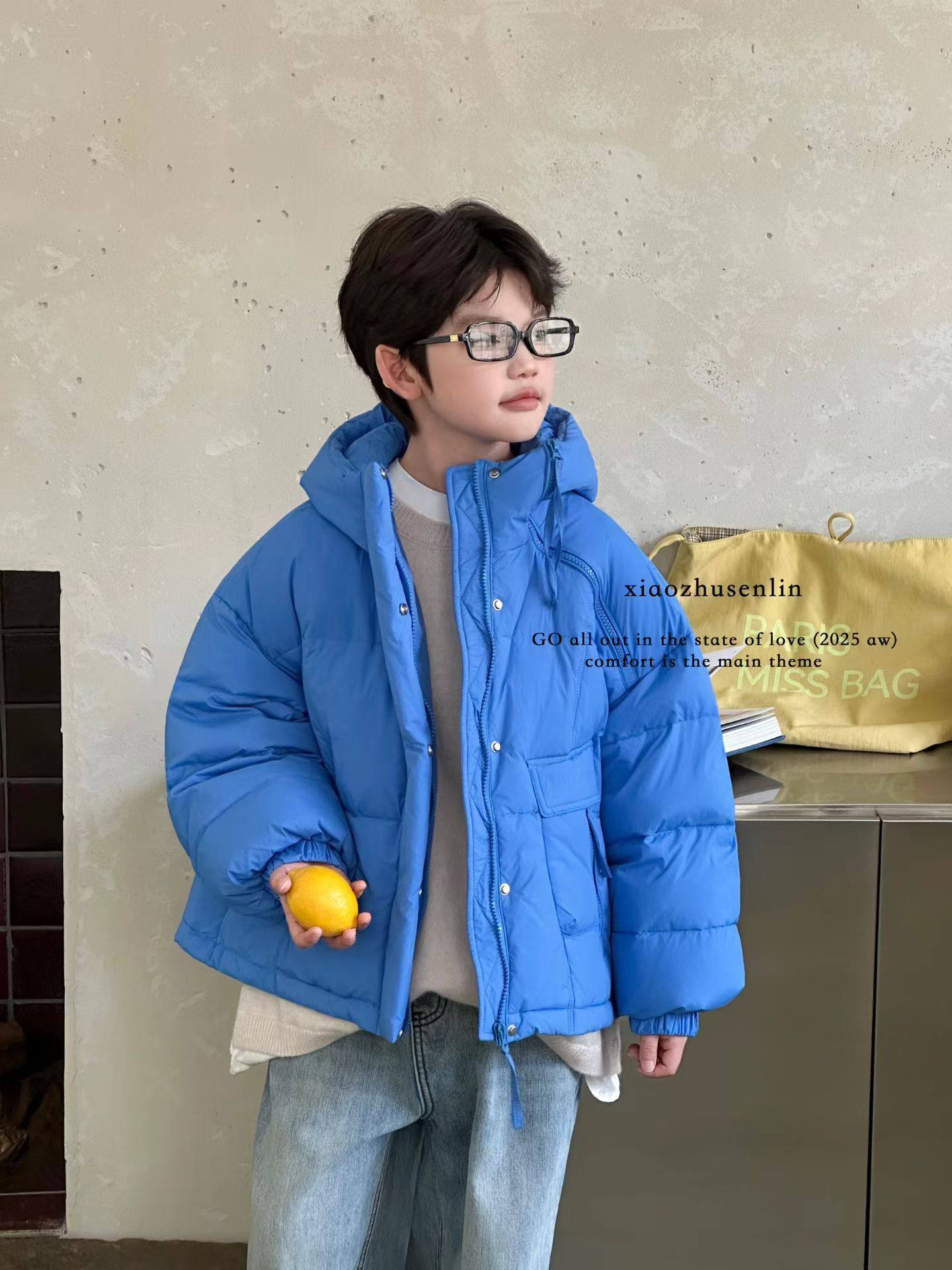 儿童洋气羽绒服2025男童杜邦三防潮色百搭保暖面包服短款羽绒外套