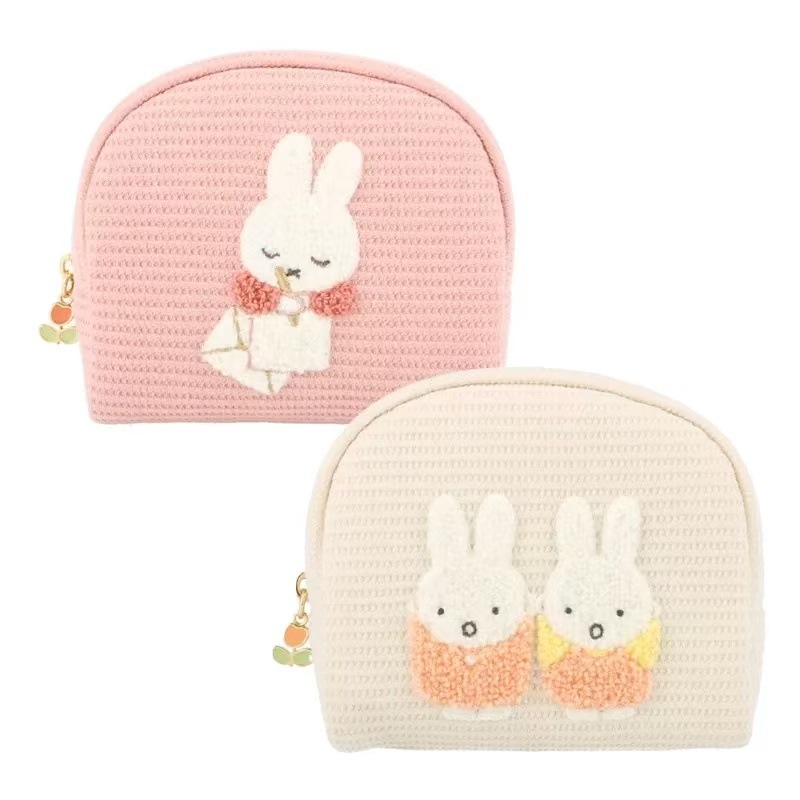 日本miffy米菲兔刺绣化妆包卡通可爱棉质拉链手拿耳机零钱收纳包
