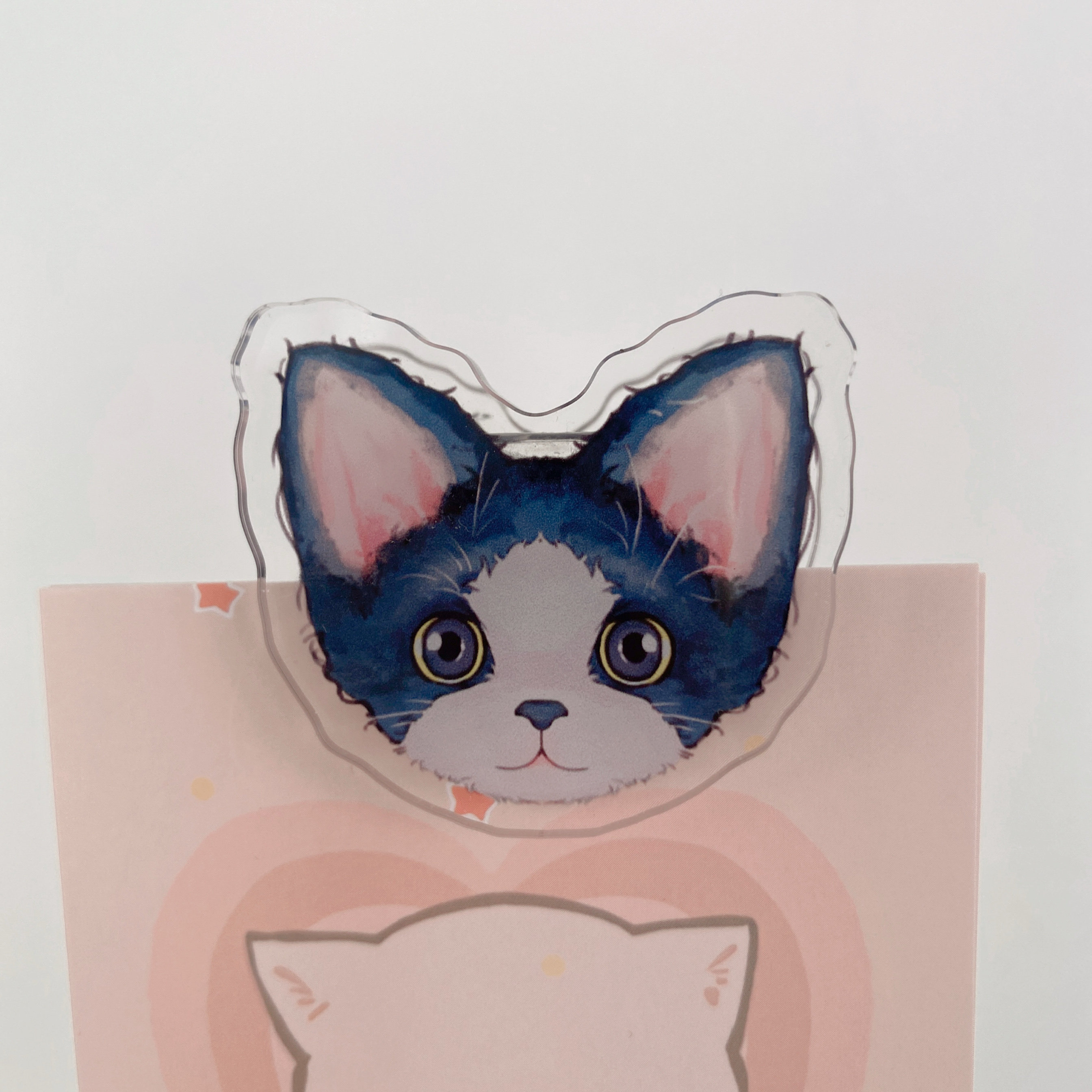 原创设计可爱猫咪德文黑白亚克力精雕票据零食袋PP夹图片