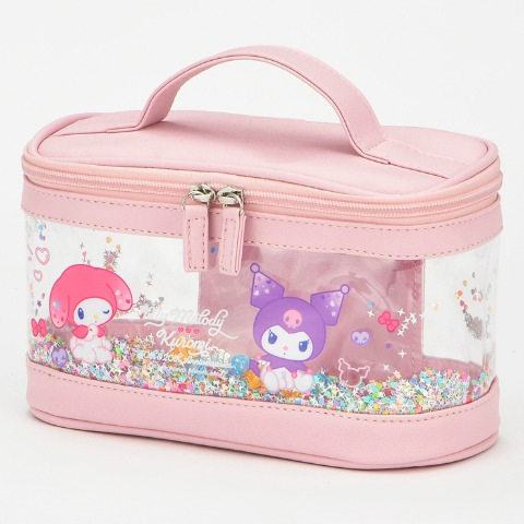 现货日系卡通青蛙兔子亮片手提箱型化妆包pvc透明防水洗漱收纳包