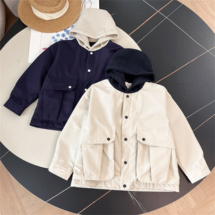 亲子装 冬季女童/女装工装风宽松保暖内里摇粒绒加厚拼色连帽外套