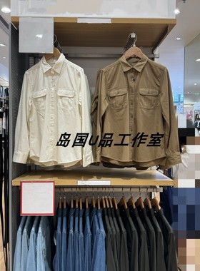 100棉 秋季女装工装风双口袋翻领长袖衬衫薄外套480004/479579