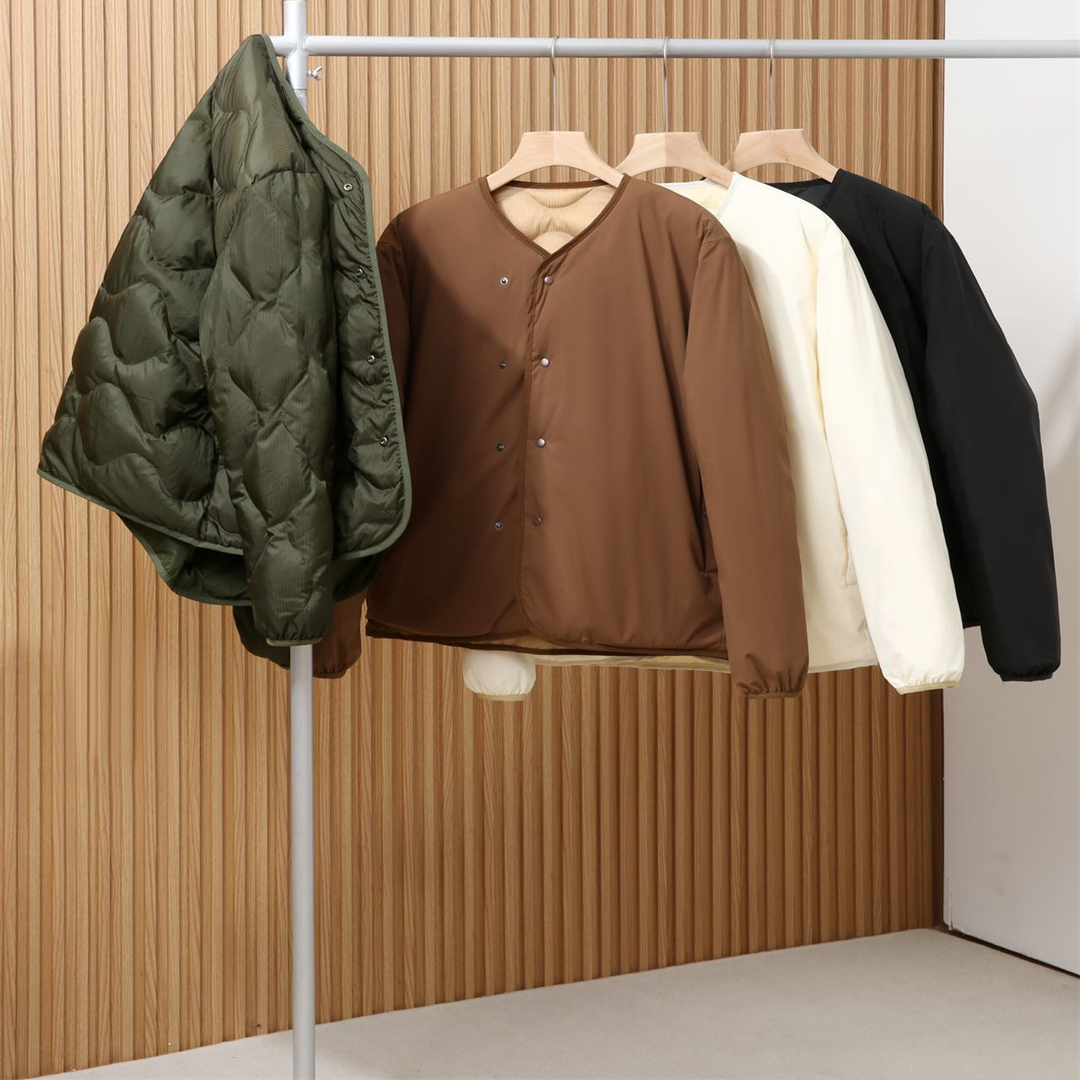 情侣日系水波纹圆领双面穿羽绒服