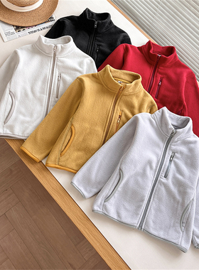 校服内搭神器 秋冬男女童加厚摇粒绒纯色宽松保暖立领外套478141