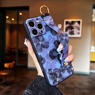 Xsmax小清新8plus 12mini 14promax X腕带支架手机壳iPhone16pro 适用于山茶花适用于苹果16