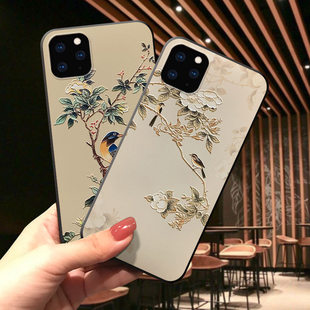 Xsmax荷花8plus 12mini国潮11pro软 X浮雕手机壳古风iPhone17promax 适用于适用于苹果17