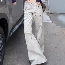 175高个子加长版多口袋微喇叭牛仔裤女 美式复古设计感工装拖地裤