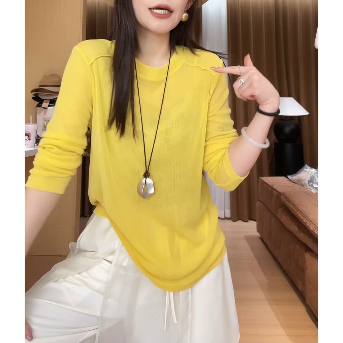 欧货微透冰丝防晒罩衫长袖T恤女 2026夏新款大码胖mm宽松显瘦上衣