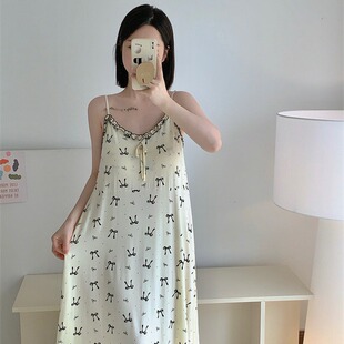 pink 夏季 睡衣女简约潮流ins风蝴蝶结无袖 睡裙女家居服 weo正品