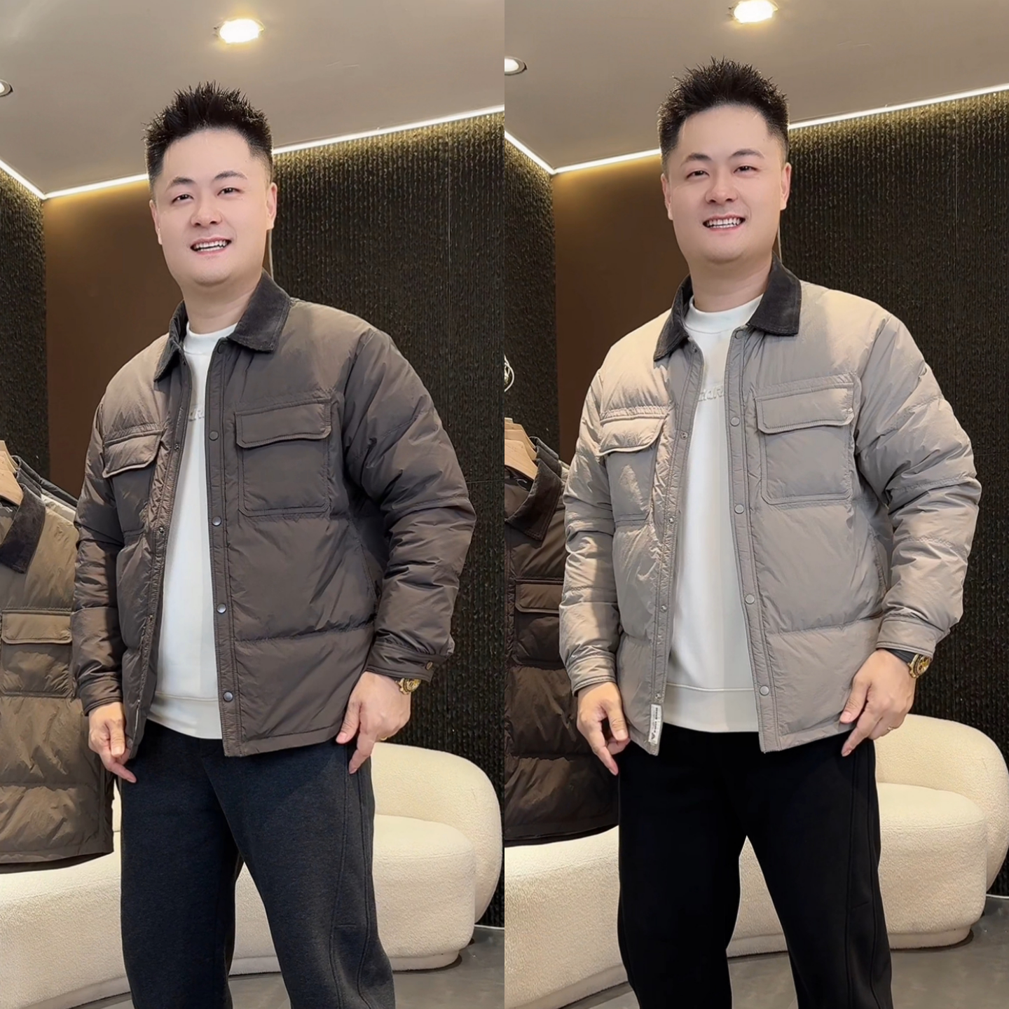 老钱风翻领撞色拼接棉服男士冬季新款百搭休闲慵懒风时尚夹克外套