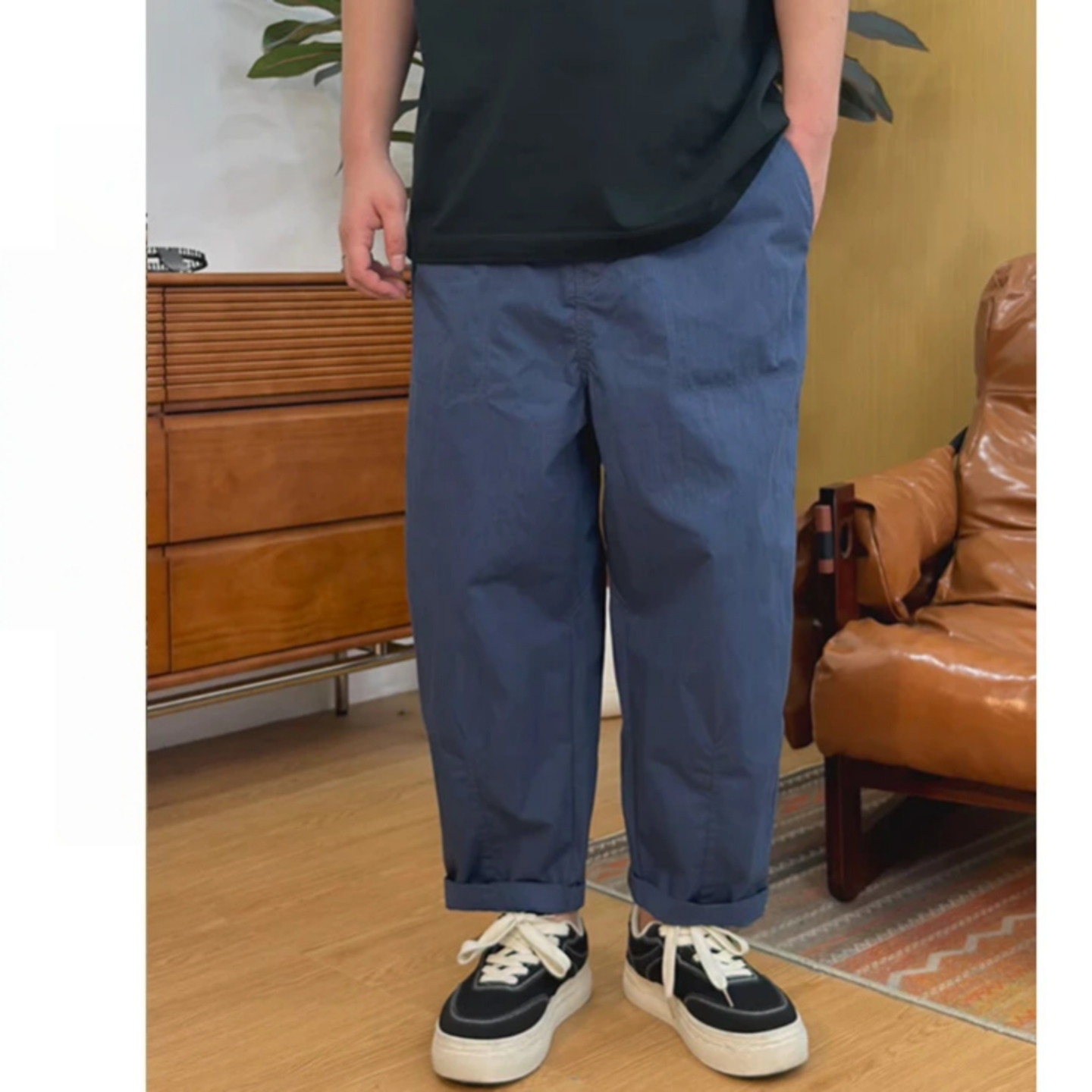 夏季大码薄款男士直筒九分老爹裤