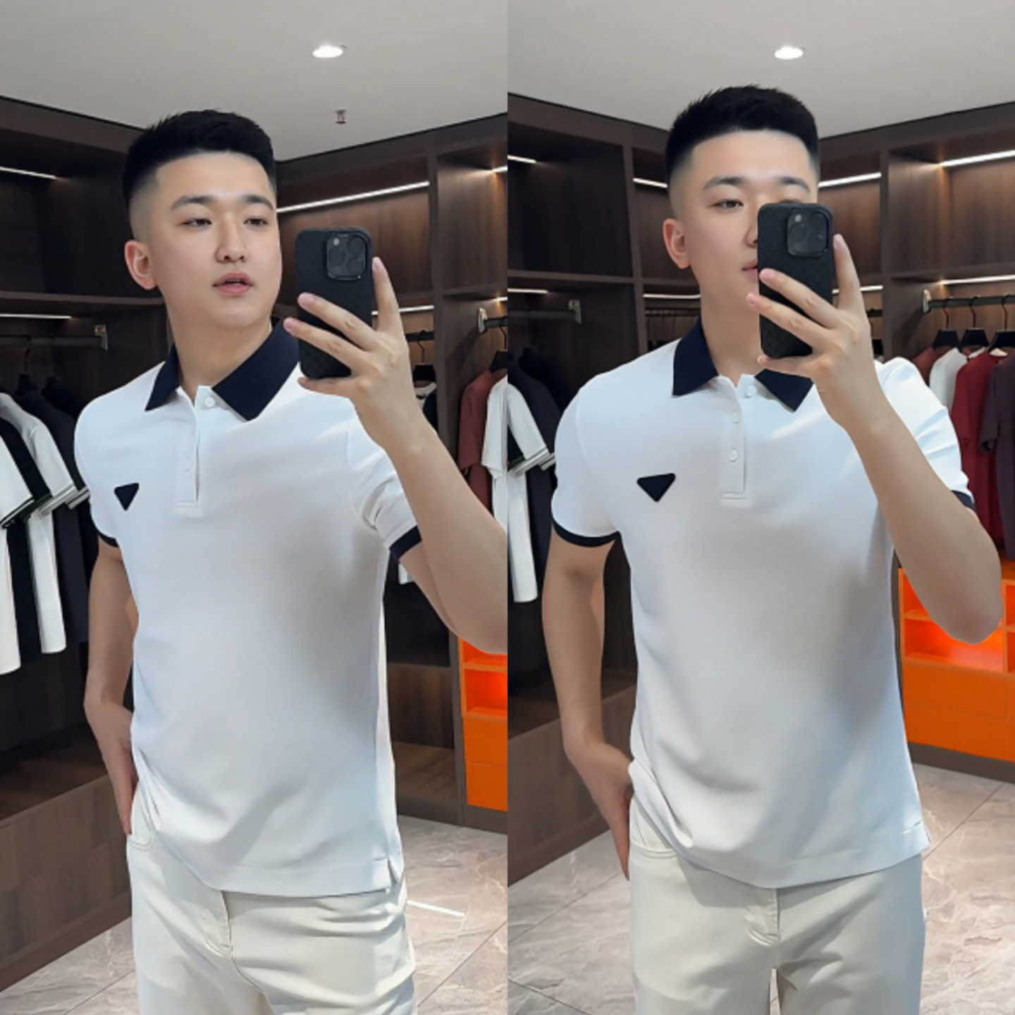 夏季新款翻领撞色男士高品质POIO衫轻奢三角标小开叉短袖T恤上衣