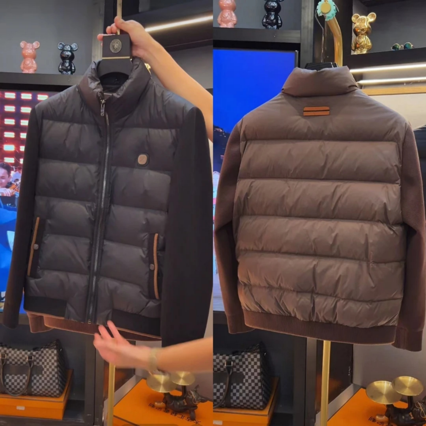 欧货轻奢时尚潮牌拼接设计保暖外套冬季男士商务立领百搭夹克棉服