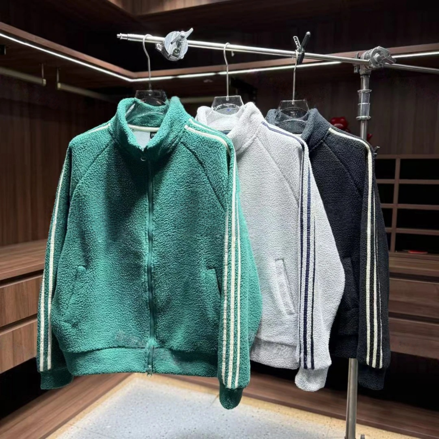 韩版摇粒绒外套休闲裤男士冬季三道杠撞色时尚百搭潮流运动套装潮