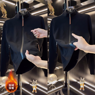 美式高品质时尚潮流加绒加厚保暖舒适简约男轻奢纯色休闲夹克外套