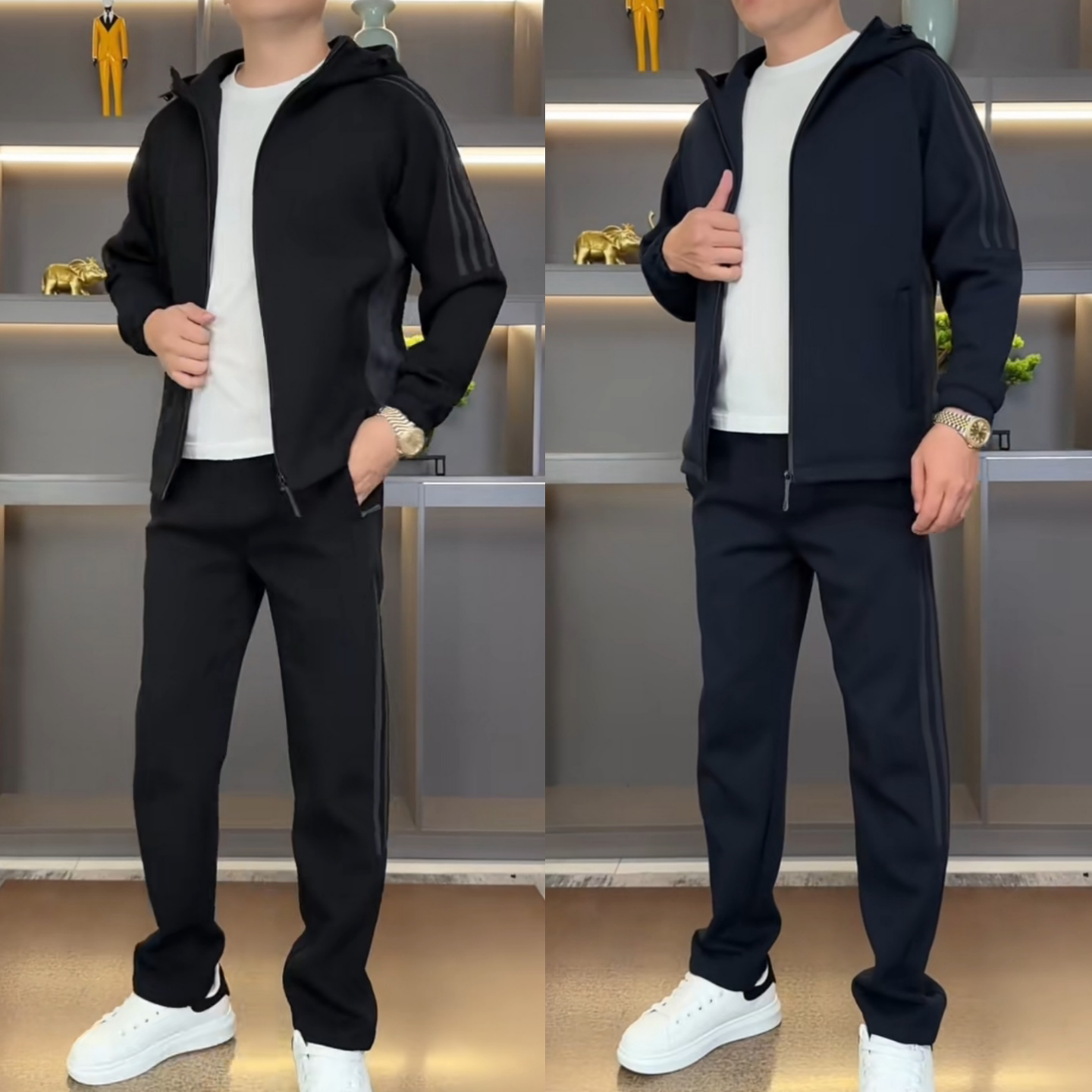 秋季男士拼接连帽运动时尚两件套
