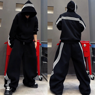 秋季新款美式运动套装三条杠半拉链卫衣卫裤高品质男女款两件套潮