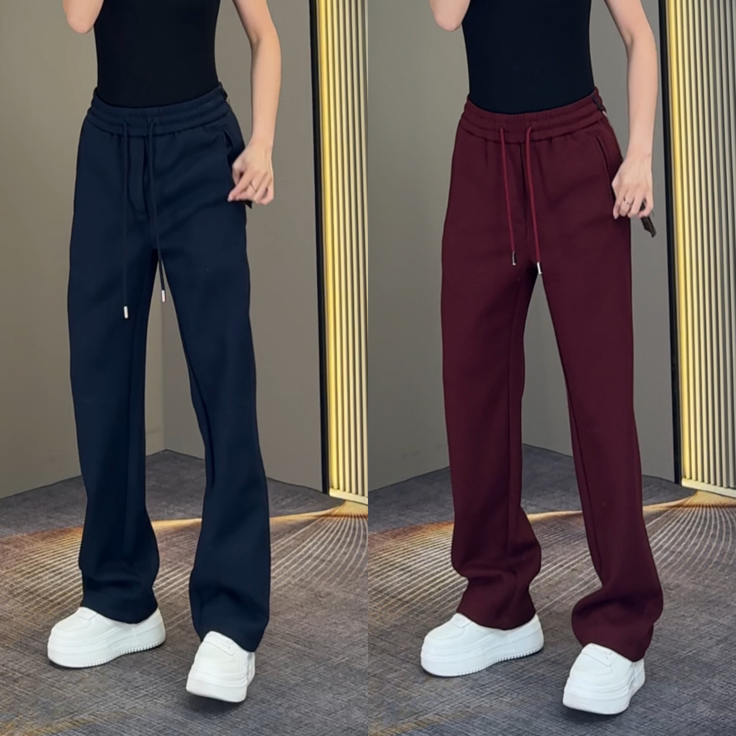 冬季男士百搭直筒运动休闲裤时尚帅气抽绳卫裤垂感纯色高级感长裤