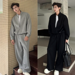 男女同款秋季休闲运动套装假两件纯色卫衣休闲裤两件套撞色百搭潮