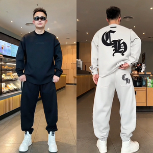 冬季新款磨毛加厚时尚休闲运动套装男潮流百搭圆领卫衣卫裤两件套