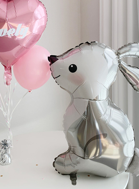 ins软萌小兔子灰色兔子森系生日装饰布置铝膜气球可爱白兔卡通