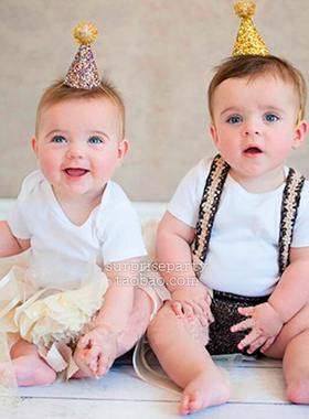 迷你金色可爱生日帽子宝宝一周岁生日布置成人儿童派对头饰皇冠帽