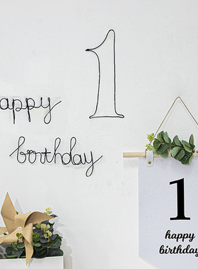 字母数字黑色铁丝墙贴happybirthday金银色生日100天派对拍照装饰