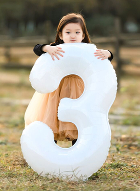 白色40寸铝膜大数字宝宝生日气球周岁派对布置儿童气球立柱装饰