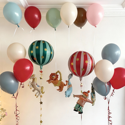 马戏团卡通小丑海豚狮子主题4D圆形条纹星星节日生日数字装扮气球