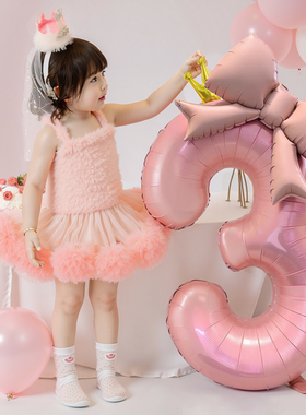 40寸数字蝴蝶结拍照铝膜气球周岁儿童装饰道具男女宝生日场景布置