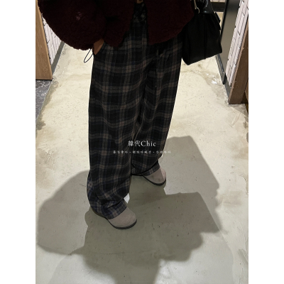韩代Chic BROT 穿出随意且有情调氛围秋冬复古宽松格子休闲裤