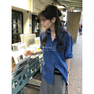 條紋襯衫 ordinaireaent簡潔復古韓系天絲78色系很特別 韓代Chic