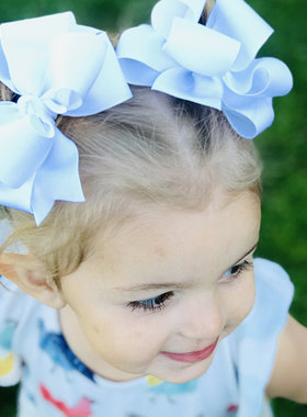 儿童头饰发夹发饰宝宝头夹欧美蓝色双层立体蝴蝶结经典款纯色