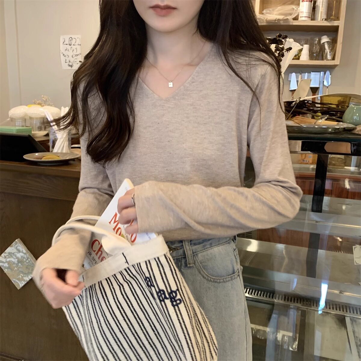 燕麦色春秋装冬季韩版长