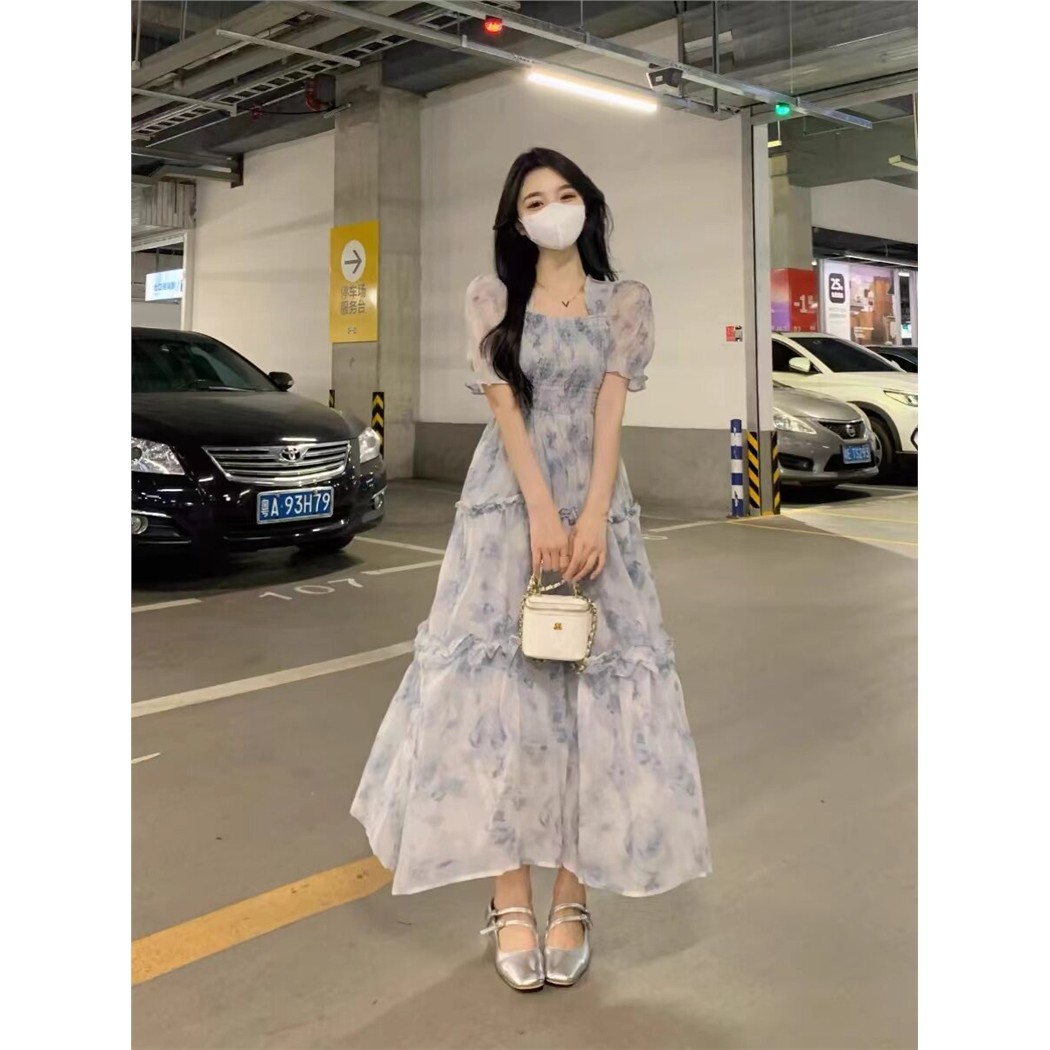 法式森系超仙泡泡袖洋装