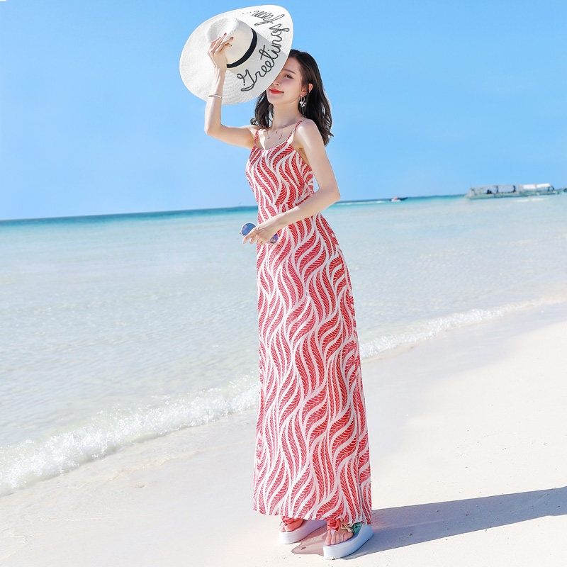 露背沙滩裙海边度假仙女