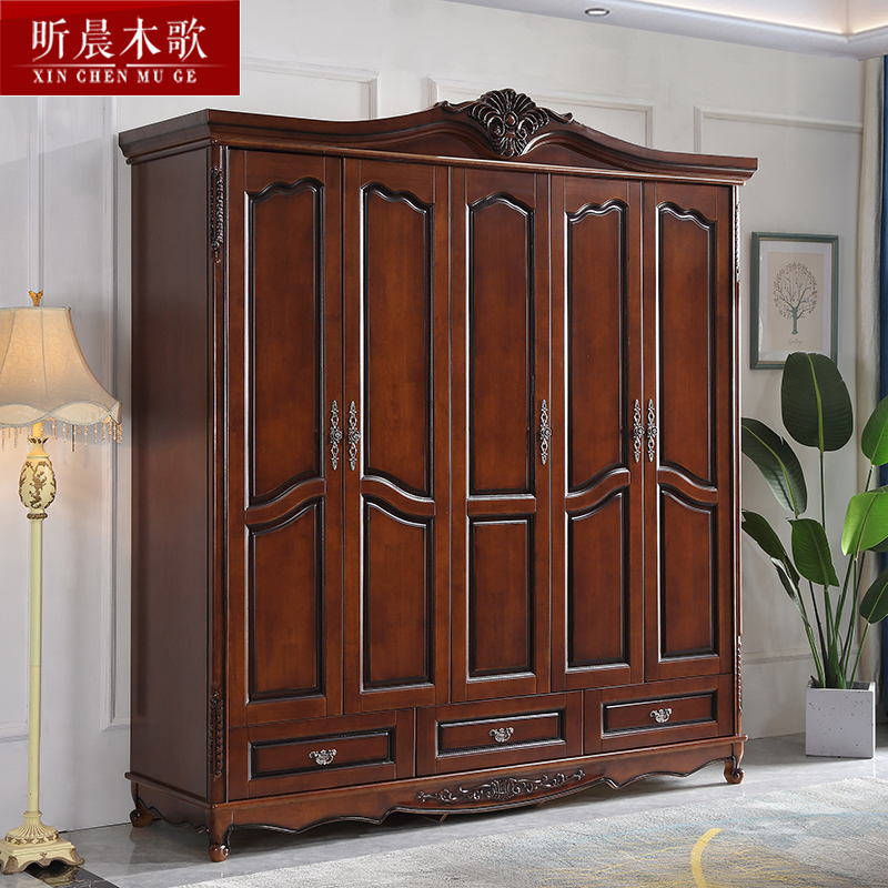 欧式实木衣柜深色卧室家用 美式主卧雕花4 5 6对开 门大衣橱拉门