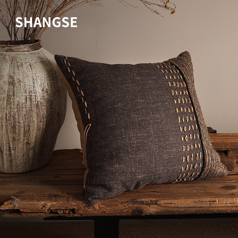 尚塞原创设计侘寂风中古风民宿样板房黑色手工编织抱枕靠垫沙发枕,居家布艺,靠垫/抱枕,淘宝优惠券,粉丝福利购,淘宝优惠卷