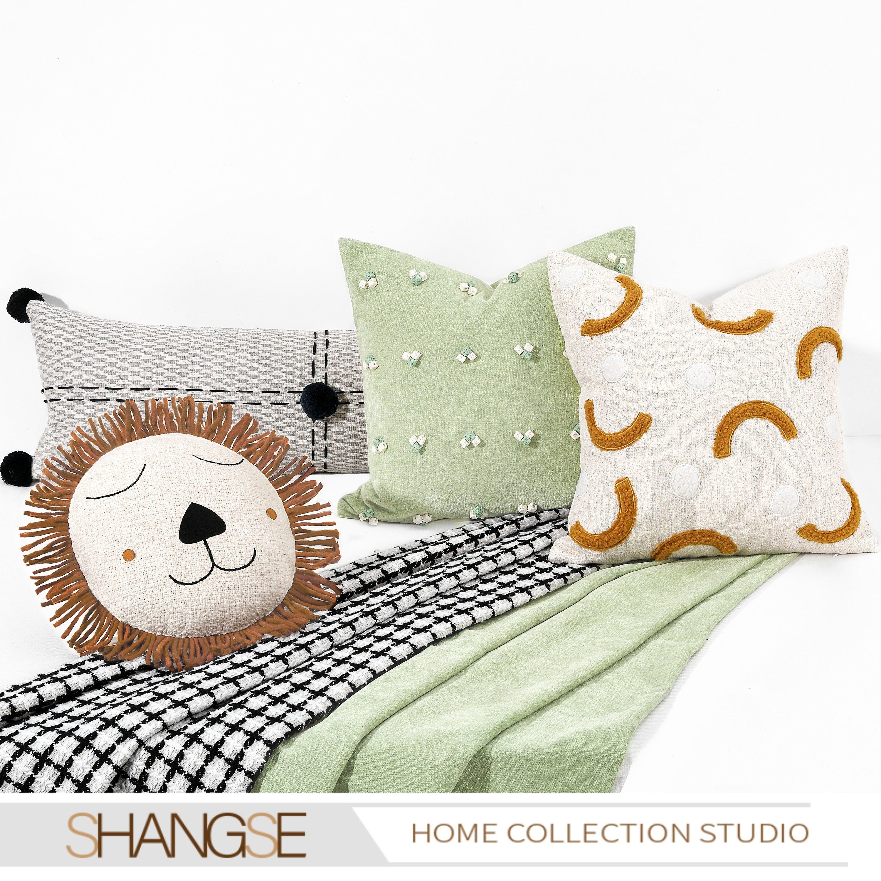 尚塞布艺绿色系样板房卡通儿童狮子男女小孩房床品组合装靠垫6件,居家布艺,靠垫/抱枕,淘宝优惠券,粉丝福利购,淘宝优惠卷