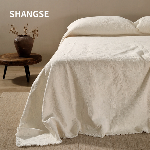 尚塞原创设计侘寂风中古风民宿样板房米色床旗简约搭毯搭巾床尾巾