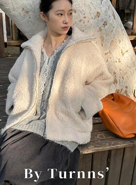 By turnns｜冬屿｜秋冬立领羊羔毛皮草短外套毛绒上衣