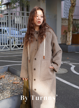 By turnns｜冬至未至｜绵羊毛双面呢中长款连帽大衣