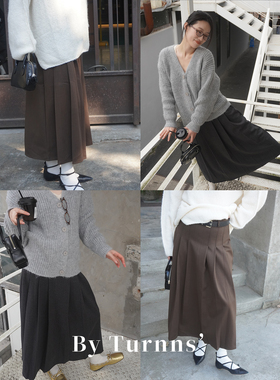 By turnns｜小楼画报｜高级感a字百褶裙通勤复古显瘦西装长裙